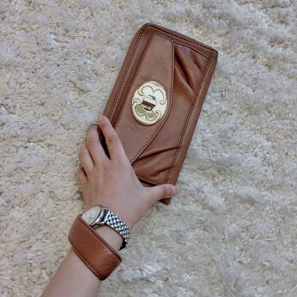 Leather brown wristlet /  wallet